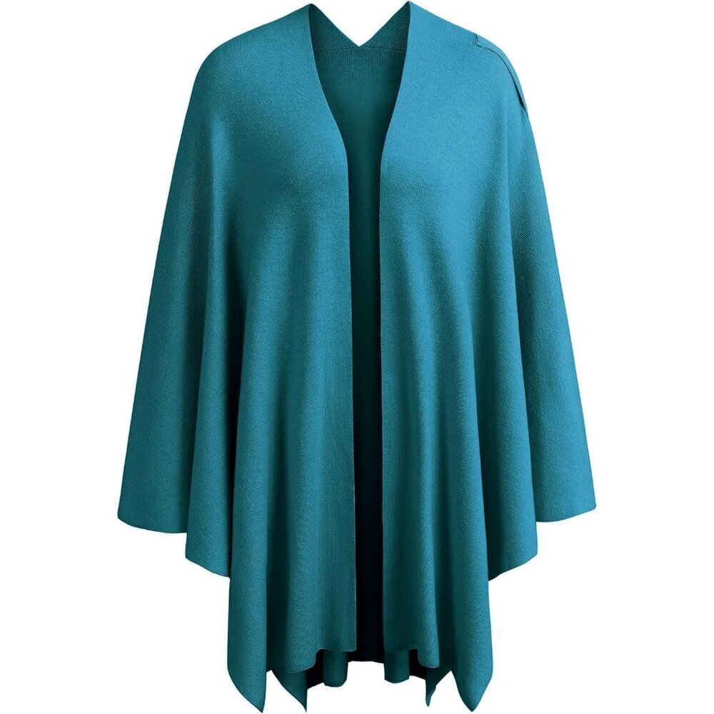 Women's 1-dark Cyan Cross Front Poncho Sweater Wrap Knitted Elegant Shawls Cape - Picture 4 of 6